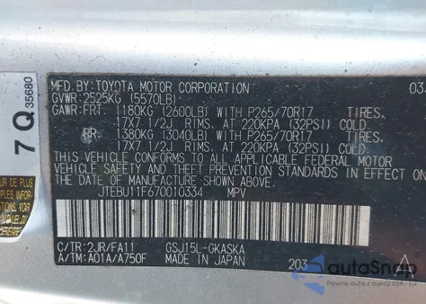 2007 Toyota Fj Cruiser from USA, damaged, VIN JTEBU11F670010334